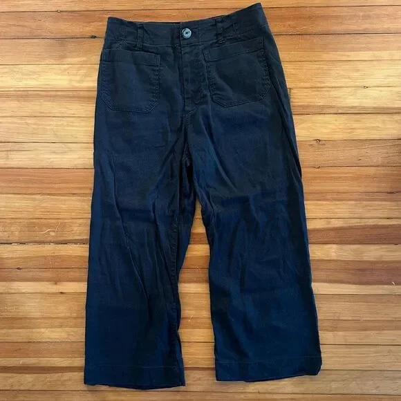 Maeve by Anthropologie Colette Linen Blend Cropped Wide-Leg Pants in Black Size - Picture 2 of 6